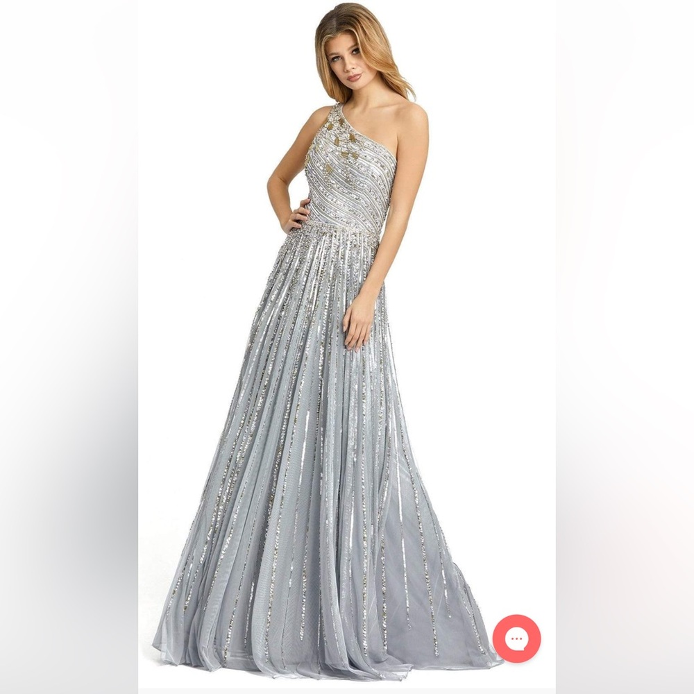 Mac Douggal Silver Gold One Shoulder Sequin Long Dress Size 0 (will fit size 2)